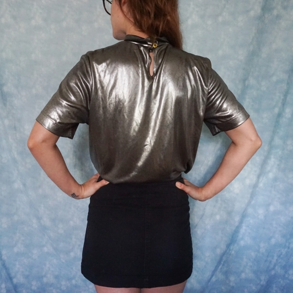 VTG Silver Metallic Blouse - Picture 3 of 4